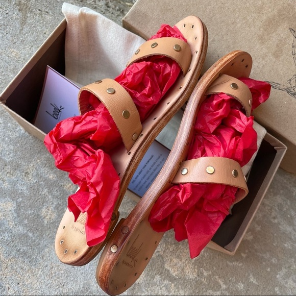 Beek Sandals Studded Leather Slides Brown Straps Summer Shoes Womens 7 - Picture 7 of 11